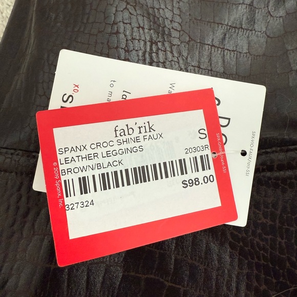 Brand New Spanx Croc Shine Faux Leather Leggings / New with Tags - Brown/Black - Picture 6 of 6